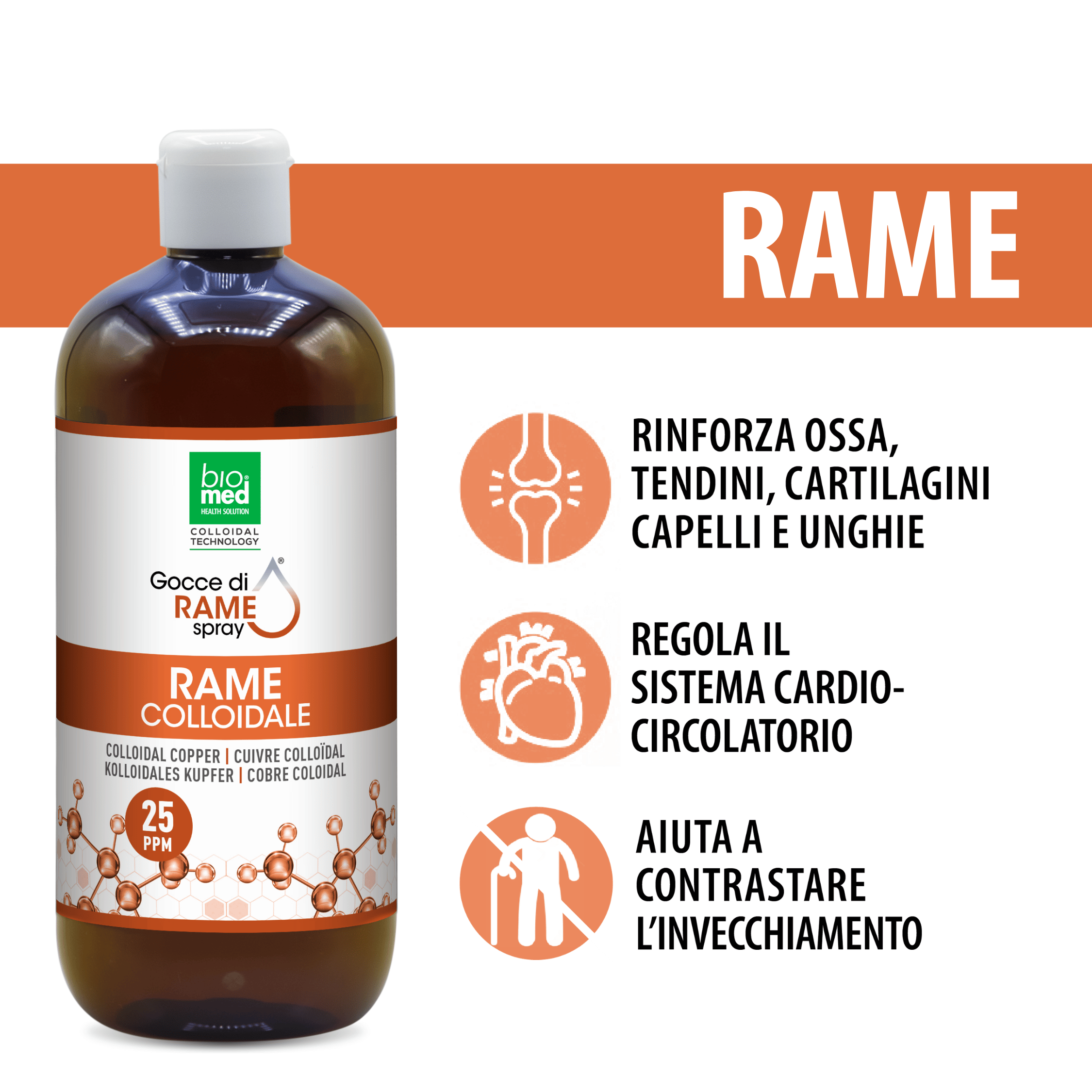 Rame colloidale spray sublinguale 25 ppm - 500 ml - Biomed Colloidali - Sito Ufficiale - Acquista quì i tuoi colloidali Spray