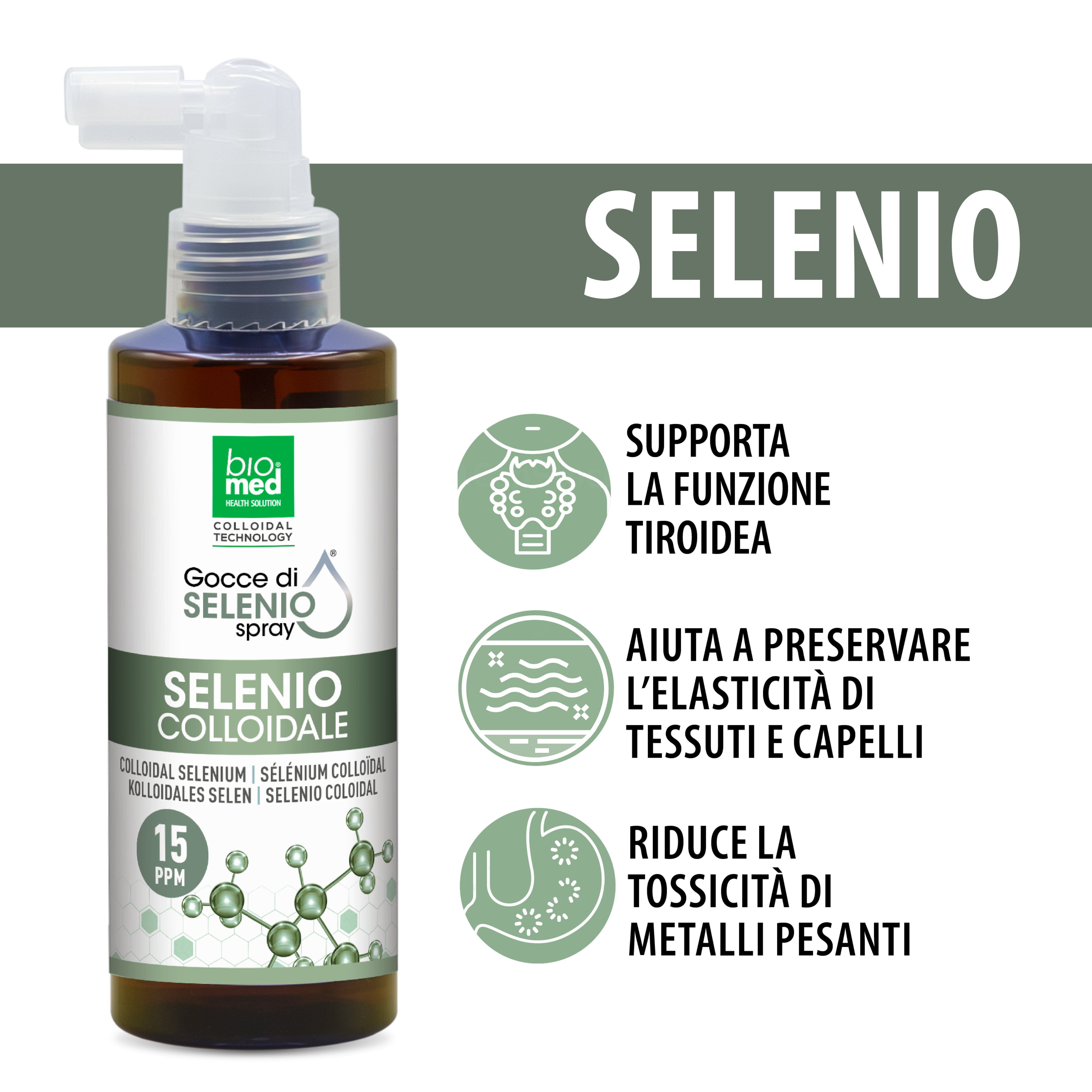 Selenio colloidale spray sublinguale 15 ppm - 150 ml - Biomed Colloidali - Sito Ufficiale - Acquista quì i tuoi colloidali Spray