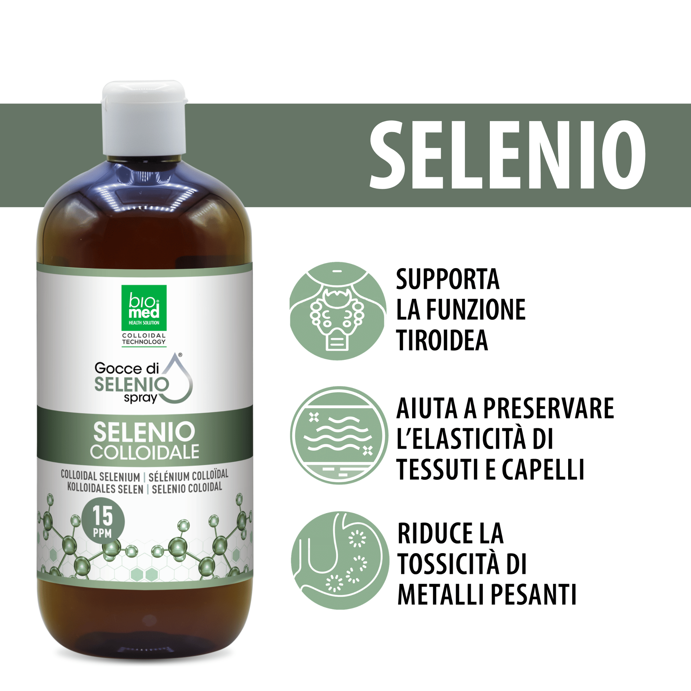 Selenio colloidale spray sublinguale 15 ppm - 500 ml - Biomed Colloidali - Sito Ufficiale - Acquista quì i tuoi colloidali Spray