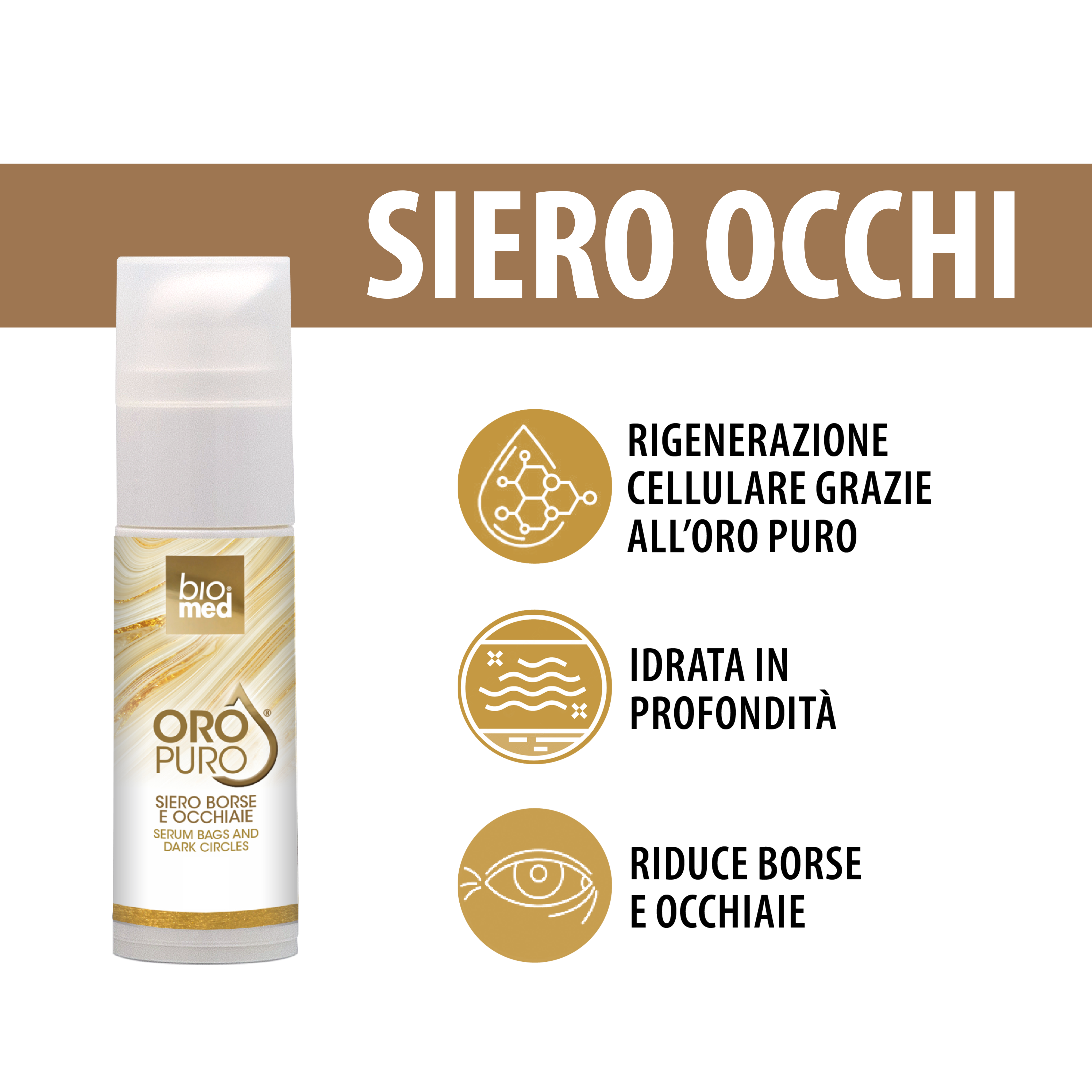 Siero borse occhiaie all'Oro puro - 30ml - Biomed Colloidali - Sito Ufficiale - Acquista quì i tuoi colloidali Spray