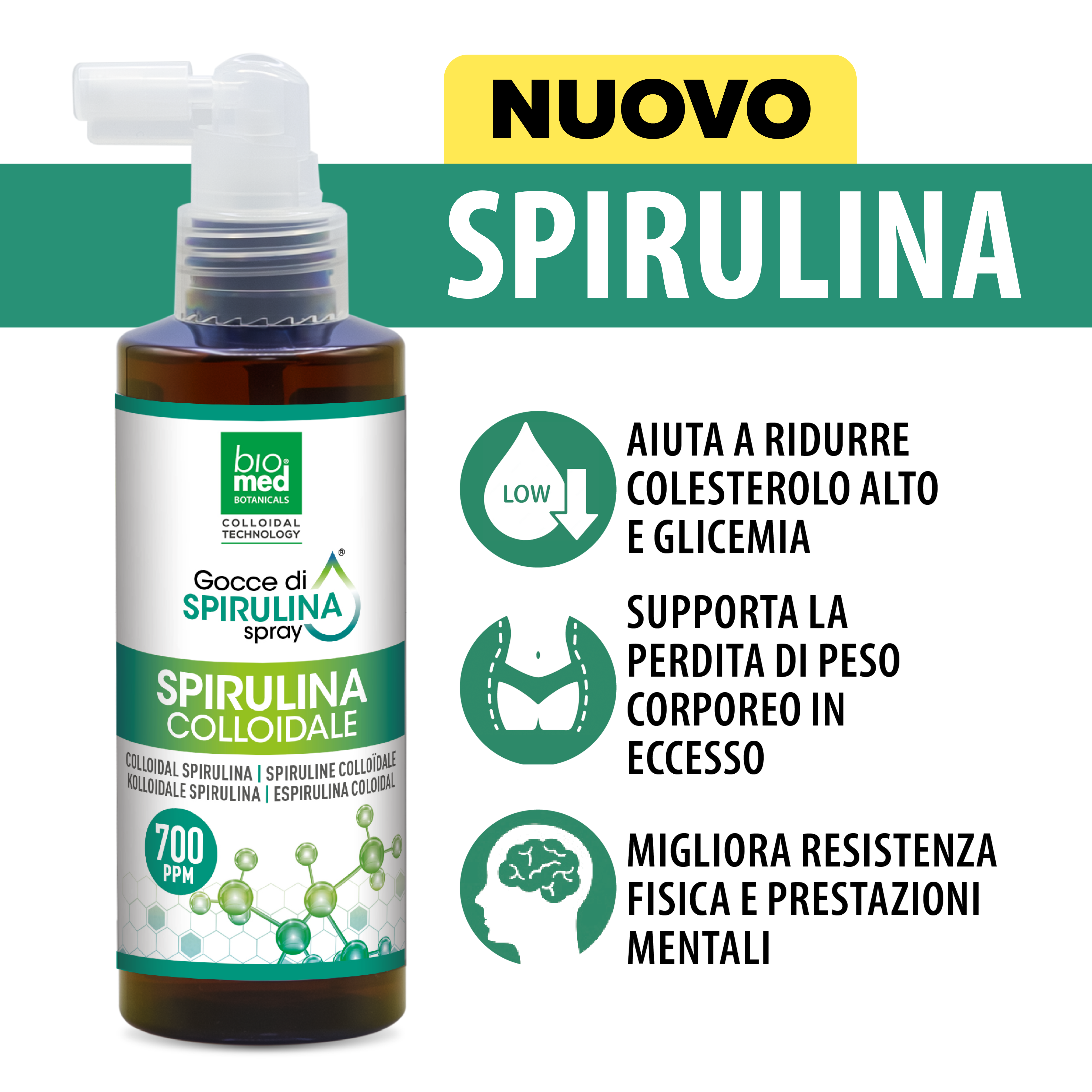 Spirulina colloidale spray sublinguale 700 ppm - 150 ml - Biomed Colloidali - Sito Ufficiale - Acquista quì i tuoi colloidali Spray