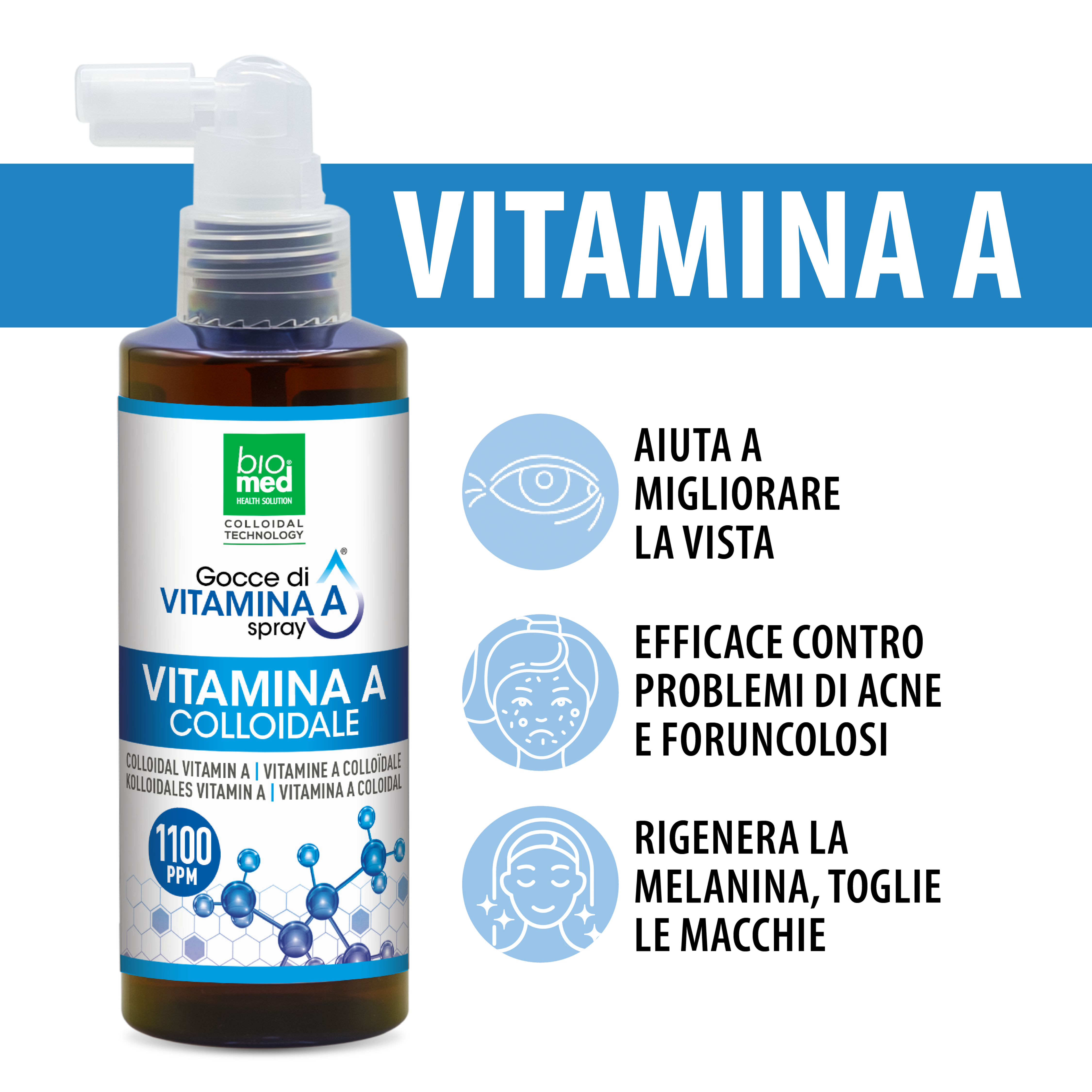 Vitamina A colloidale spray sublinguale 1100 ppm - 150 ml - Biomed Colloidali - Sito Ufficiale - Acquista quì i tuoi colloidali Spray