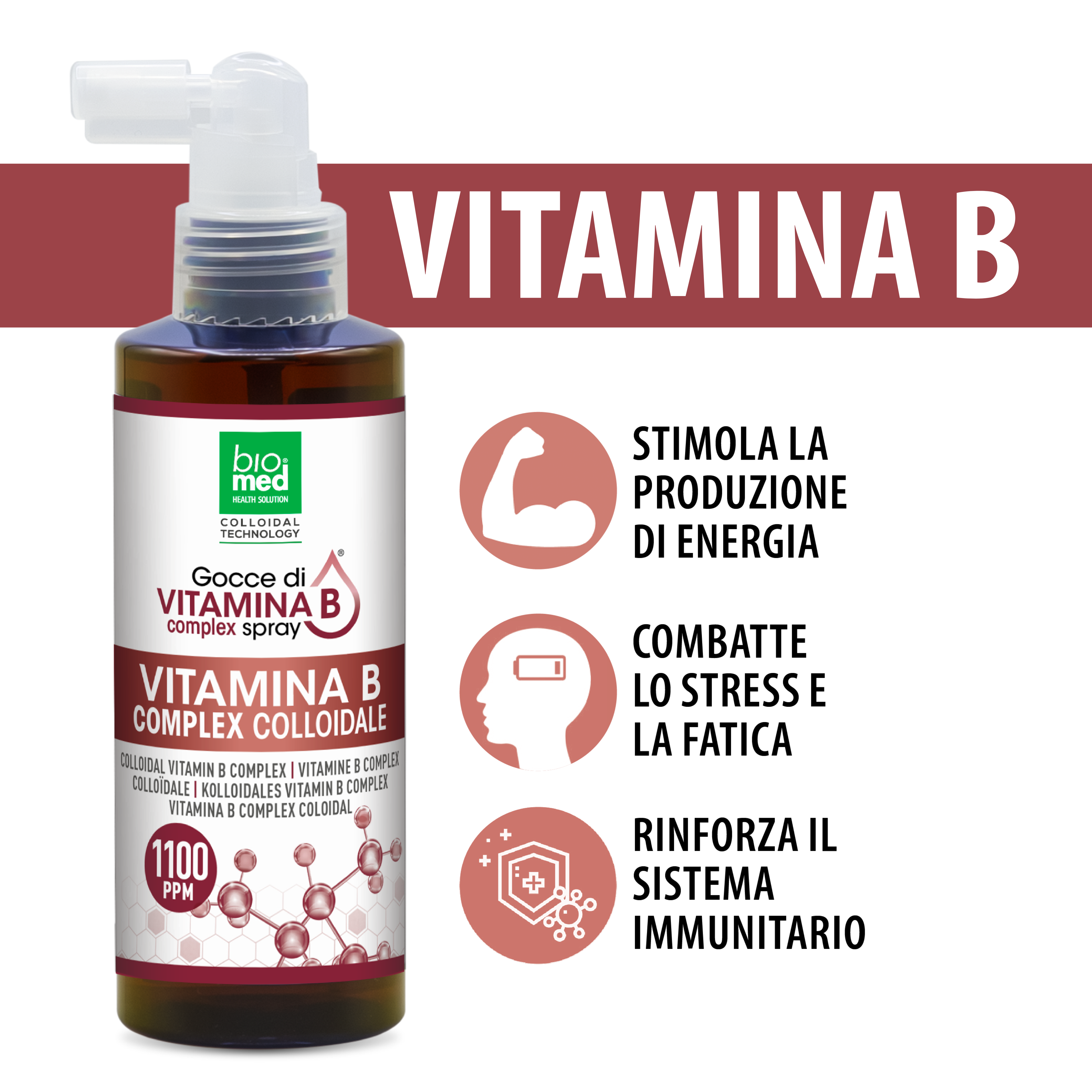 Vitamina B complex colloidale spray sublinguale 1100 ppm - 150 ml - Biomed Colloidali - Sito Ufficiale - Acquista quì i tuoi colloidali Spray
