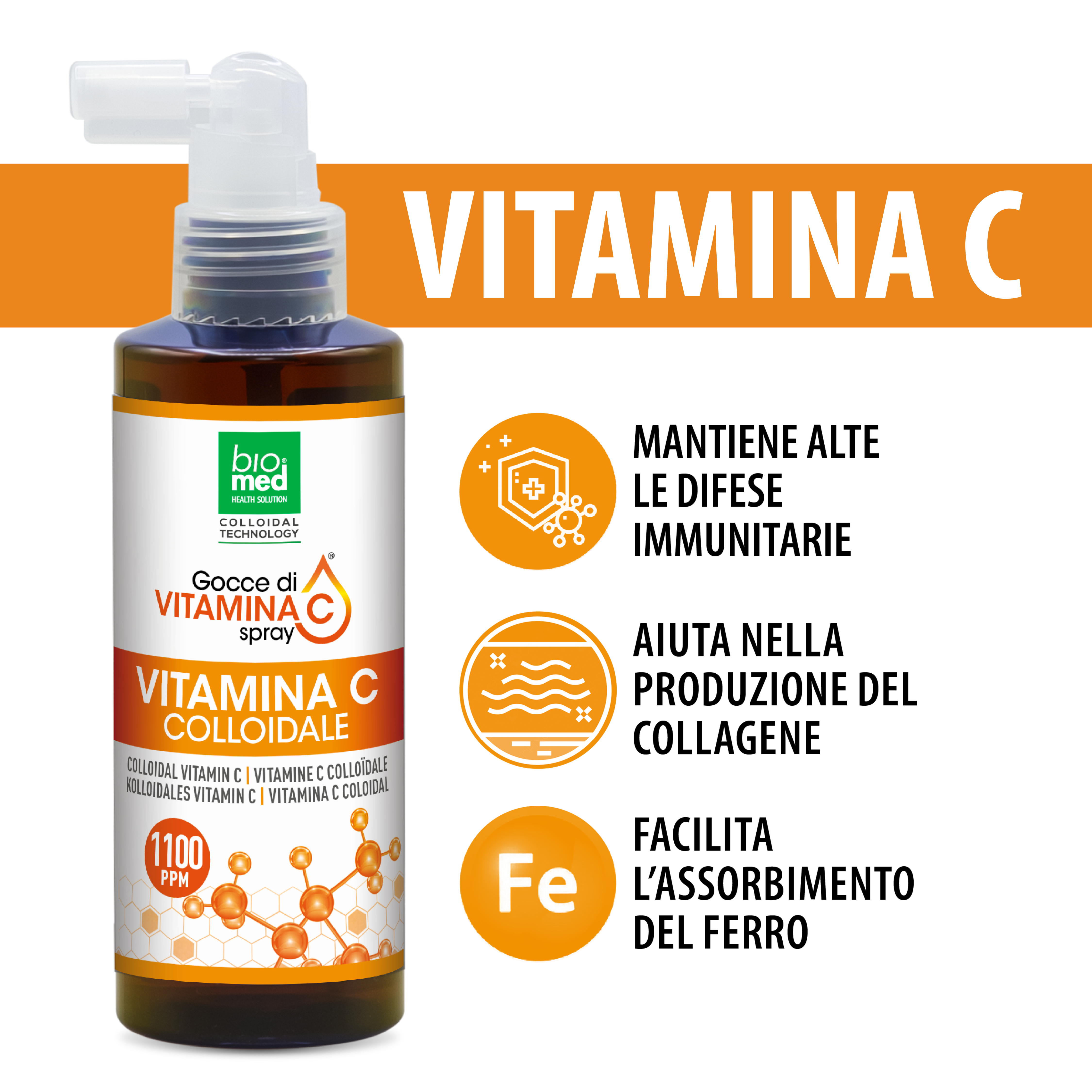 Vitamina C colloidale spray sublinguale 1100 ppm - 150 ml - Biomed Colloidali - Sito Ufficiale - Acquista quì i tuoi colloidali Spray