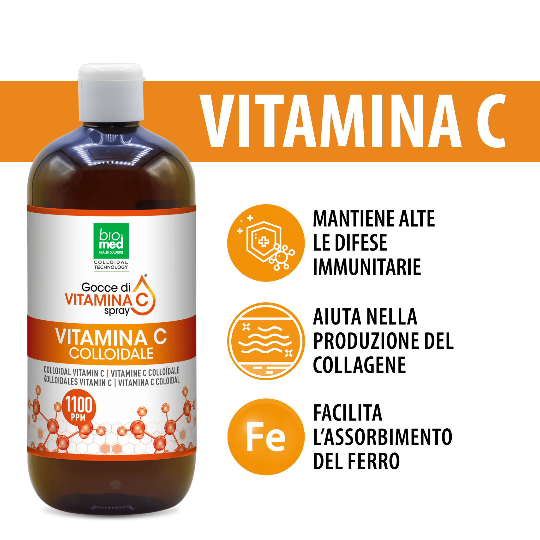 Vitamina C colloidale spray sublinguale 1100 ppm - 500 ml - Biomed Colloidali - Sito Ufficiale - Acquista quì i tuoi colloidali Spray