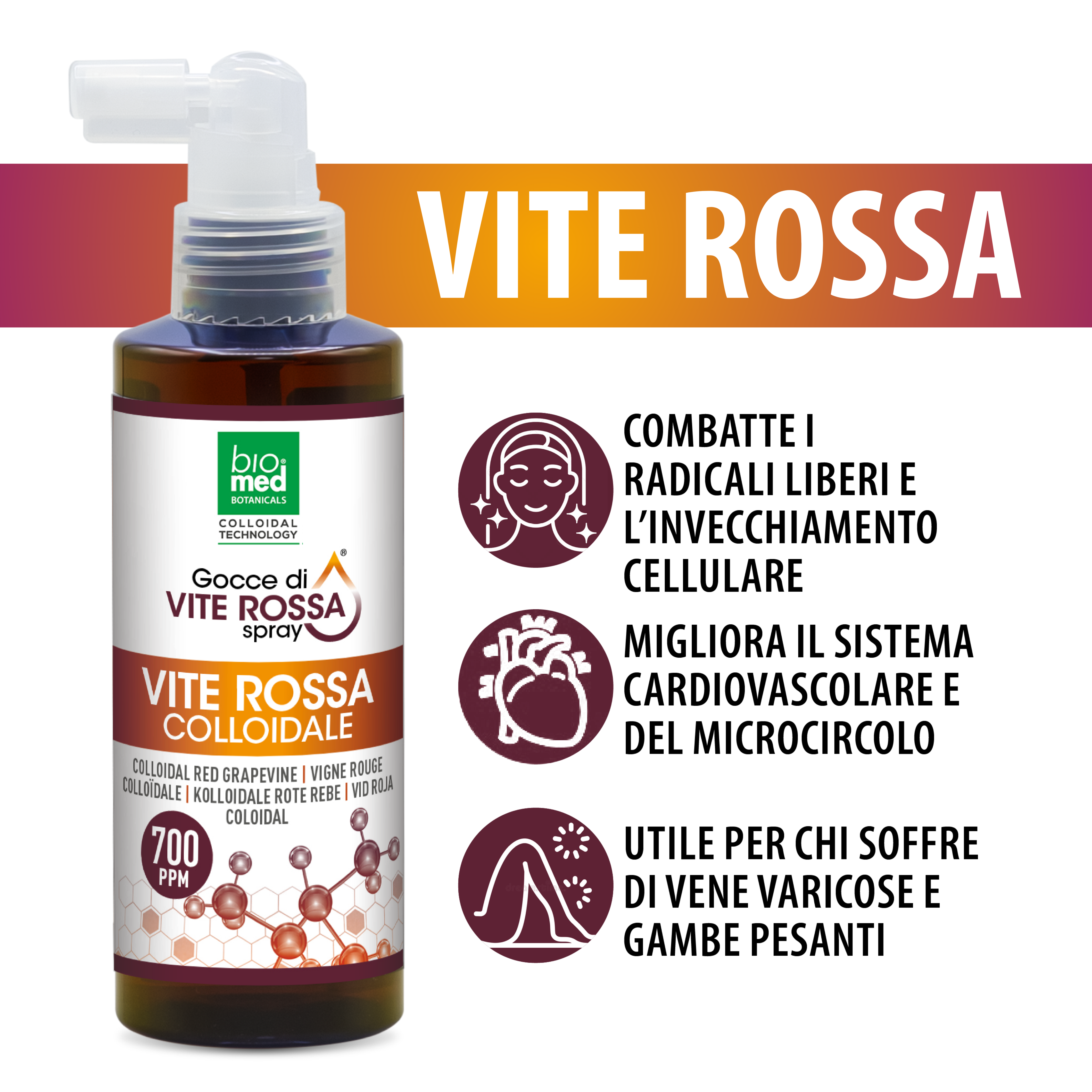 Vite rossa colloidale spray sublinguale 700 ppm - 150 ml - Biomed Colloidali - Sito Ufficiale - Acquista quì i tuoi colloidali Spray