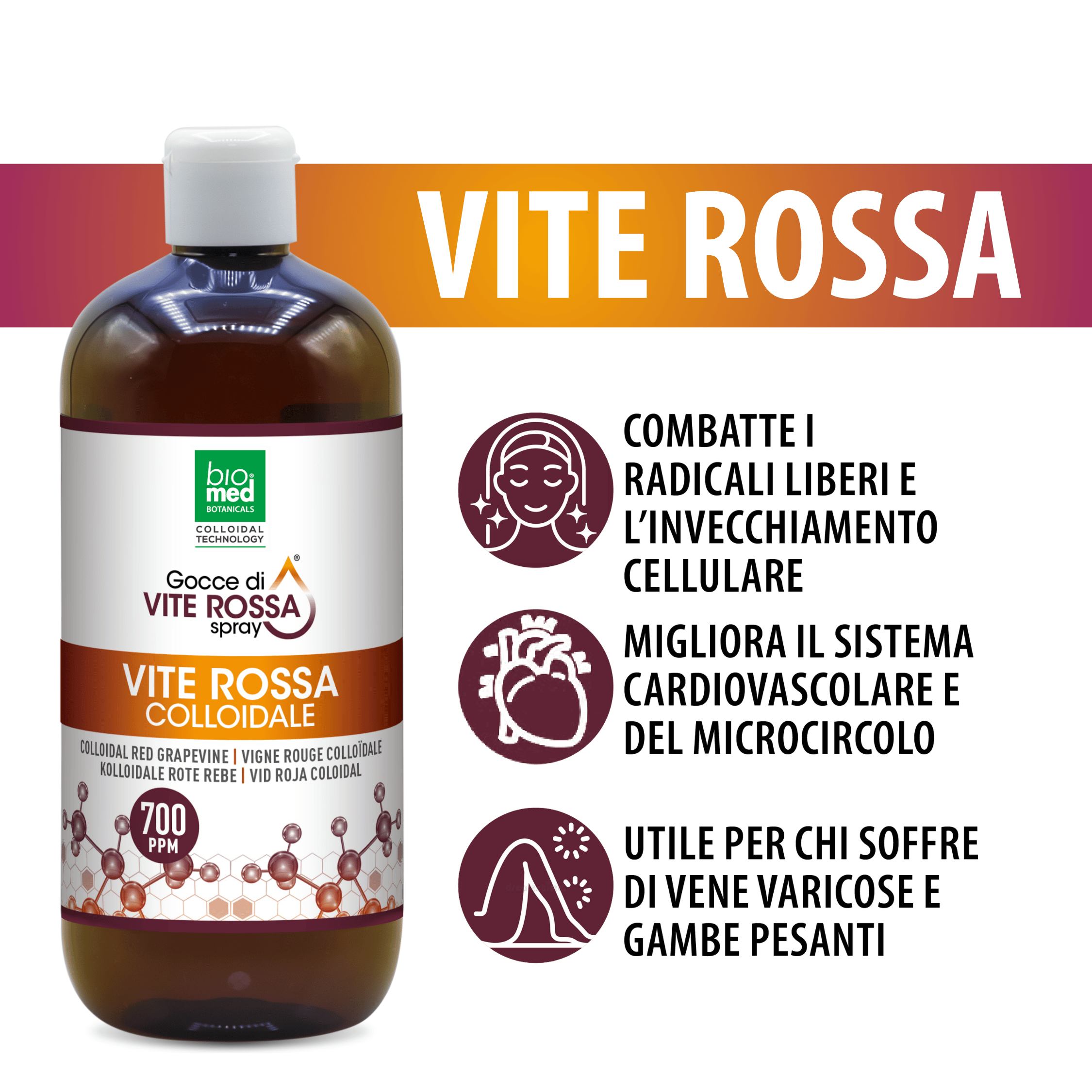 Vite rossa colloidale spray sublinguale 700 ppm - 500 ml - Biomed Colloidali - Sito Ufficiale - Acquista quì i tuoi colloidali Spray